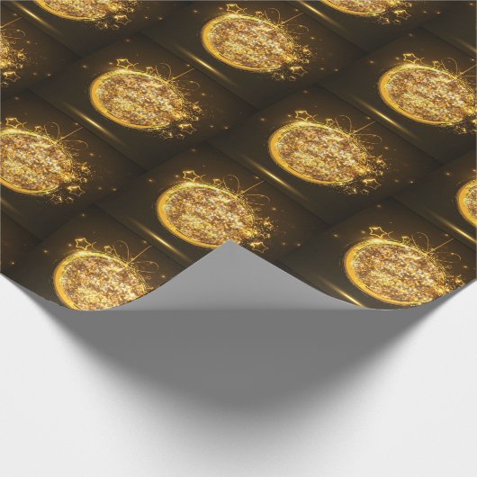 金ゴールドグリッタークリスマスオーナメントエレガントダークブラウン ラッピングペーパー (角)