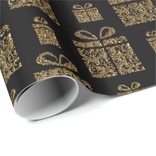 金ゴールドグリッタークリスマスギフト包装紙 ラッピングペーパー (ロールコーナー)
