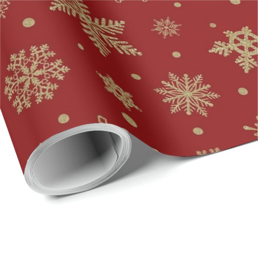 金ゴールドグリッタークリスマススノーフレークフェスティバル ラッピングペーパー (ロールコーナー)