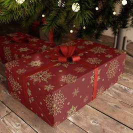 金ゴールドグリッタークリスマススノーフレークフェスティバル ラッピングペーパー