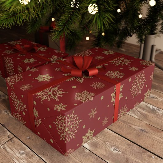 金ゴールドグリッタークリスマススノーフレークフェスティバル ラッピングペーパー