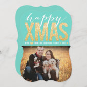 金ゴールドグリッタークリスマスタイポグラフィフォトフラットカード シーズンカード (正面/裏面)