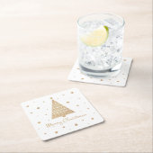 金ゴールドグリッタークリスマスツリースターメリークリスマス  スクエアペーパーコースター (インサイチュ)