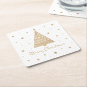 金ゴールドグリッタークリスマスツリースターメリークリスマス  スクエアペーパーコースター (アングル)