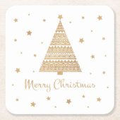 金ゴールドグリッタークリスマスツリースターメリークリスマス  スクエアペーパーコースター (正面)