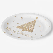金ゴールドグリッタークリスマスツリースターメリークリスマス ペーパープレート (アングル)