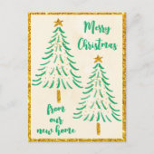 金ゴールドグリッタークリスマスツリーホリデイ引っ越しました 案内ポストカード (正面)