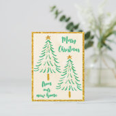 金ゴールドグリッタークリスマスツリーホリデイ引っ越しました 案内ポストカード (スタンド正面)