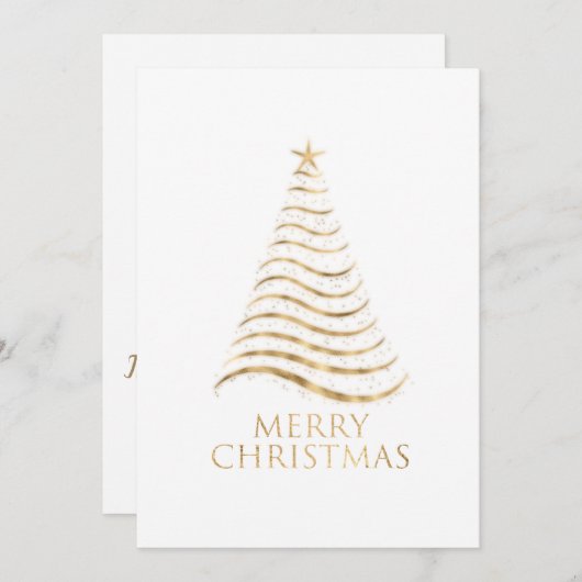 金ゴールドグリッタークリスマスツリーメリークリスマス シーズンカード (正面/裏面)