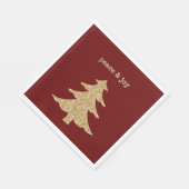 金ゴールドグリッタークリスマスツリーレッドピース スタンダードランチョンナプキン (角)