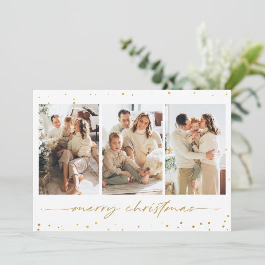 金ゴールドグリッタークリスマスフォトグリーティングカード 招待状 (スタンド正面)