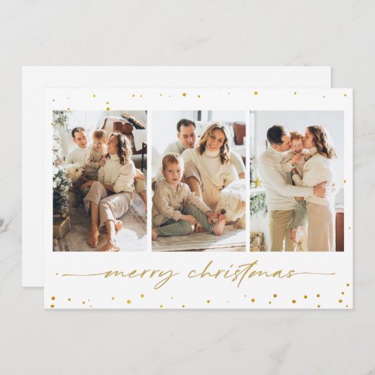 金ゴールドグリッタークリスマスフォトグリーティングカード 招待状 (正面/裏面)