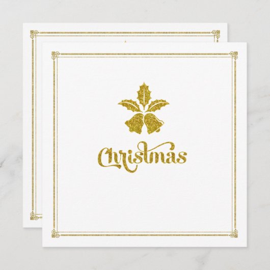 金ゴールドグリッタークリスマスベルズディナー招待状 招待状 (正面/裏面)