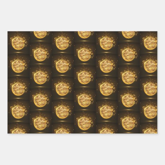 金ゴールドグリッタークリスマス装エレガント飾品濃い茶色 ラッピングペーパーシート (正面)