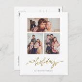 金ゴールドグリッタークリスマス3フォトコラージュホリデイ ポストカード (正面/裏面)