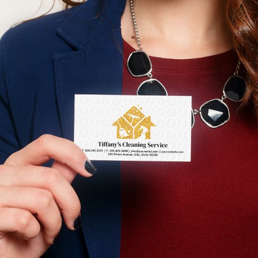 金ゴールドグリッタークリーニングアイコン |メイドサービス 名刺
