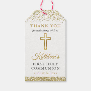 金ゴールドグリッタークロスファースト聖餐式 ギフトタグ