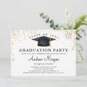 金ゴールドグリッターグラッドキャップ卒業パーティー写真 招待状 (スタンド正面)