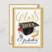 金ゴールドグリッターグラッドキャップ卒業発表 ポストカード (正面/裏面)