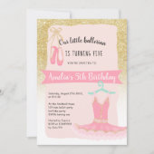 金ゴールドグリッターグラデーションバレリナトゥトゥトゥトゥ5歳誕生日 招待状 (正面)