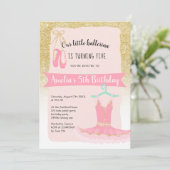 金ゴールドグリッターグラデーションバレリナトゥトゥトゥトゥ5歳誕生日 招待状 (スタンド正面)