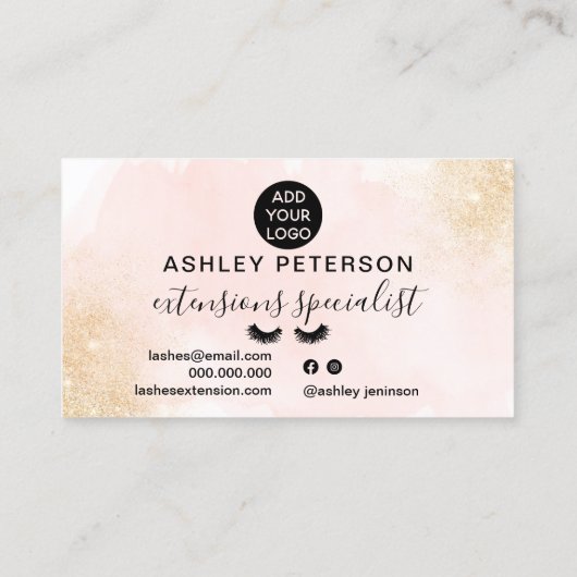 金ゴールドグリッターグラデーションピンクのブラシストロークシックまつげ 名刺 (裏面)