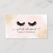 金ゴールドグリッターグラデーションピンクのブラシストロークシックまつげ 名刺 (正面)