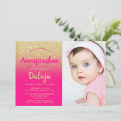 金ゴールドグリッターグラデーションピンク文字写真アナプラシャン 招待状 (スタンド正面)