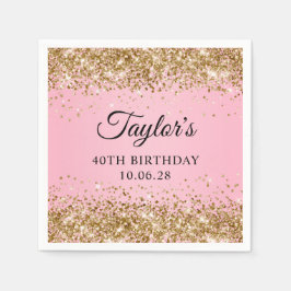 金ゴールドグリッターグラデーションピンク40歳の誕生日 スタンダードカクテルナプキン