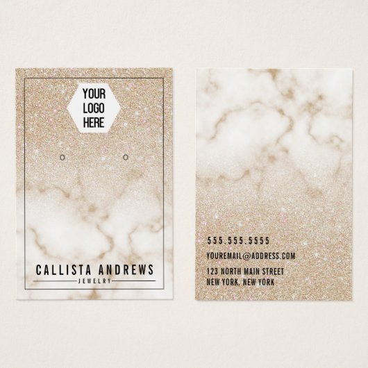 金ゴールドグリッターグラデーション大理石ロゴイヤリングディスプレイ (正面&裏面)