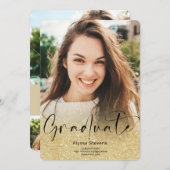 金ゴールドグリッターグラデーション脚本4枚の写真の卒業 案内状 (正面/裏面)