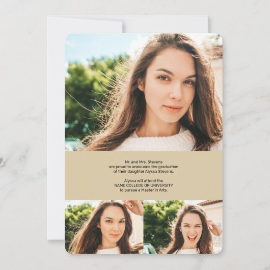 金ゴールドグリッターグラデーション脚本4枚の写真の卒業 案内状 (裏面)