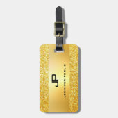金ゴールドグリッターグラマラスモダンモノグラムのテンプレート ラゲッジタグ (正面縦)