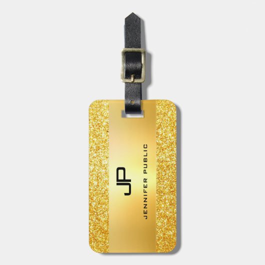 金ゴールドグリッターグラマラスモダンモノグラムのテンプレート ラゲッジタグ (正面縦)