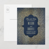 金ゴールドグリッターグラマー海軍ヴィンテージ保存日付 案内ポストカード (正面/裏面)