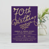 金ゴールドグリッターグラムアダルト70thバースデーパーティー招待状 招待状 (スタンド正面)