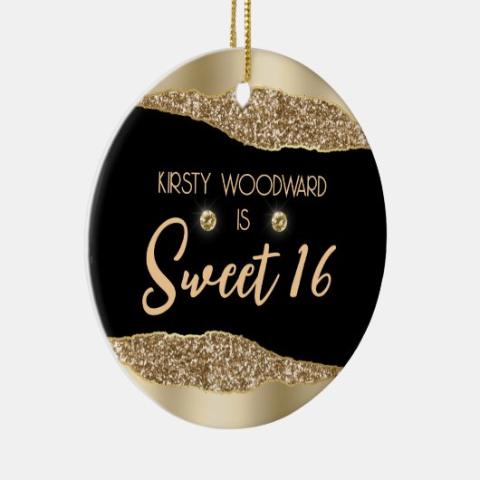 金ゴールドグリッターグラムエッジ&ダイアモンズスウィート16 セラミックオーナメント (右)