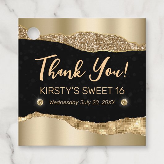金ゴールドグリッターグラムエッジ&ダイアモンズスウィート16 フェイバータグ (正面)