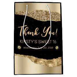 金ゴールドグリッターグラムエッジ&ダイアモンズスウィート16 ミディアムペーパーバッグ