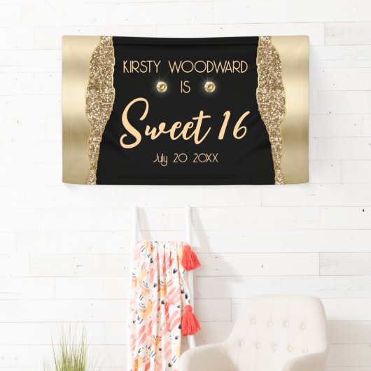 金ゴールドグリッターグラムエッジ&ダイアモンズスウィート16 横断幕 (インサイチュ)