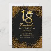 金ゴールドグリッターグラムクラウンきらきら光るダイヤモンド18th 18 招待状 (正面)