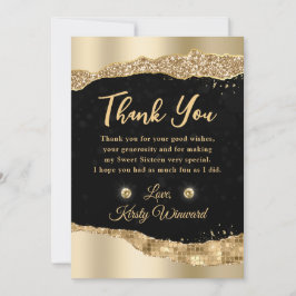 金ゴールドグリッターグラムティアーエッジSweet sixteen サンキューカード