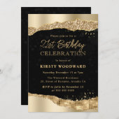 金ゴールドグリッターグラムティアーズエッズ21歳の誕生日 招待状 (正面/裏面)