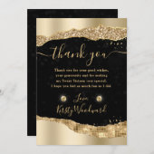 金ゴールドグリッターグラムティールエッズスウィート16 サンキューカード (正面/裏面)