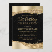 金ゴールドグリッターグラムティールエッズバースデーパーティー 招待状 (正面/裏面)