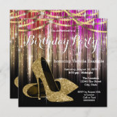 金ゴールドグリッターグラムハイヒールシューバースデーパーティー 招待状 (正面/裏面)