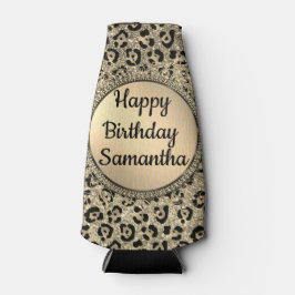 金ゴールドグリッターグラムヒョウパーソナライズされたプリント ボトルクーラー