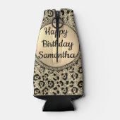 金ゴールドグリッターグラムヒョウパーソナライズされたプリント ボトルクーラー (裏面)