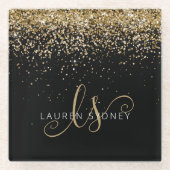 金ゴールドグリッターグラムモノグラム名 ガラスコースター (正面)