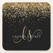 金ゴールドグリッターグラムモノグラム名 スクエアペーパーコースター (正面)